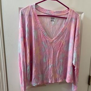 oversized/ off the shoulder pink tie dye sweater